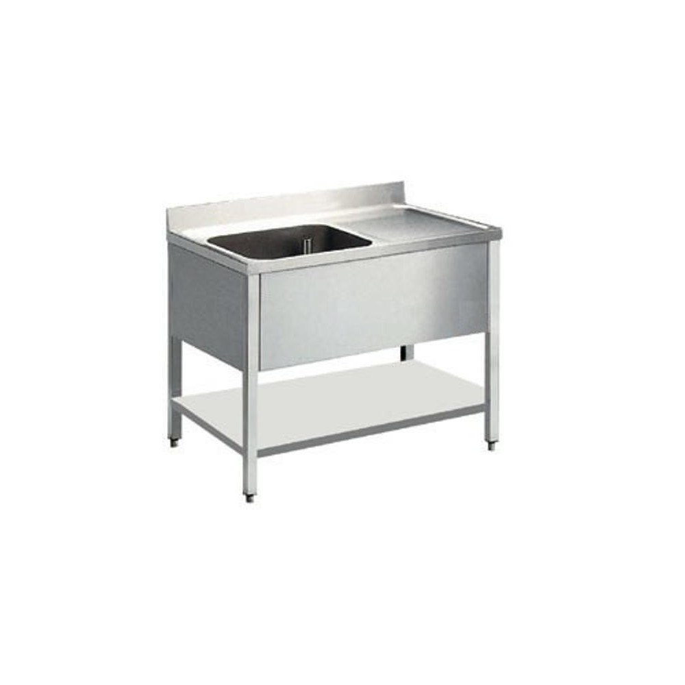 Lavello inox con ripiano, 2 vasche, 1 gocciolatoio dx-Prof60cm