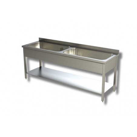 Lavello Acciaio Inox 180x70x85 Cm – 2 Vasche Destre + Ripiano – Italcucine AISI 304